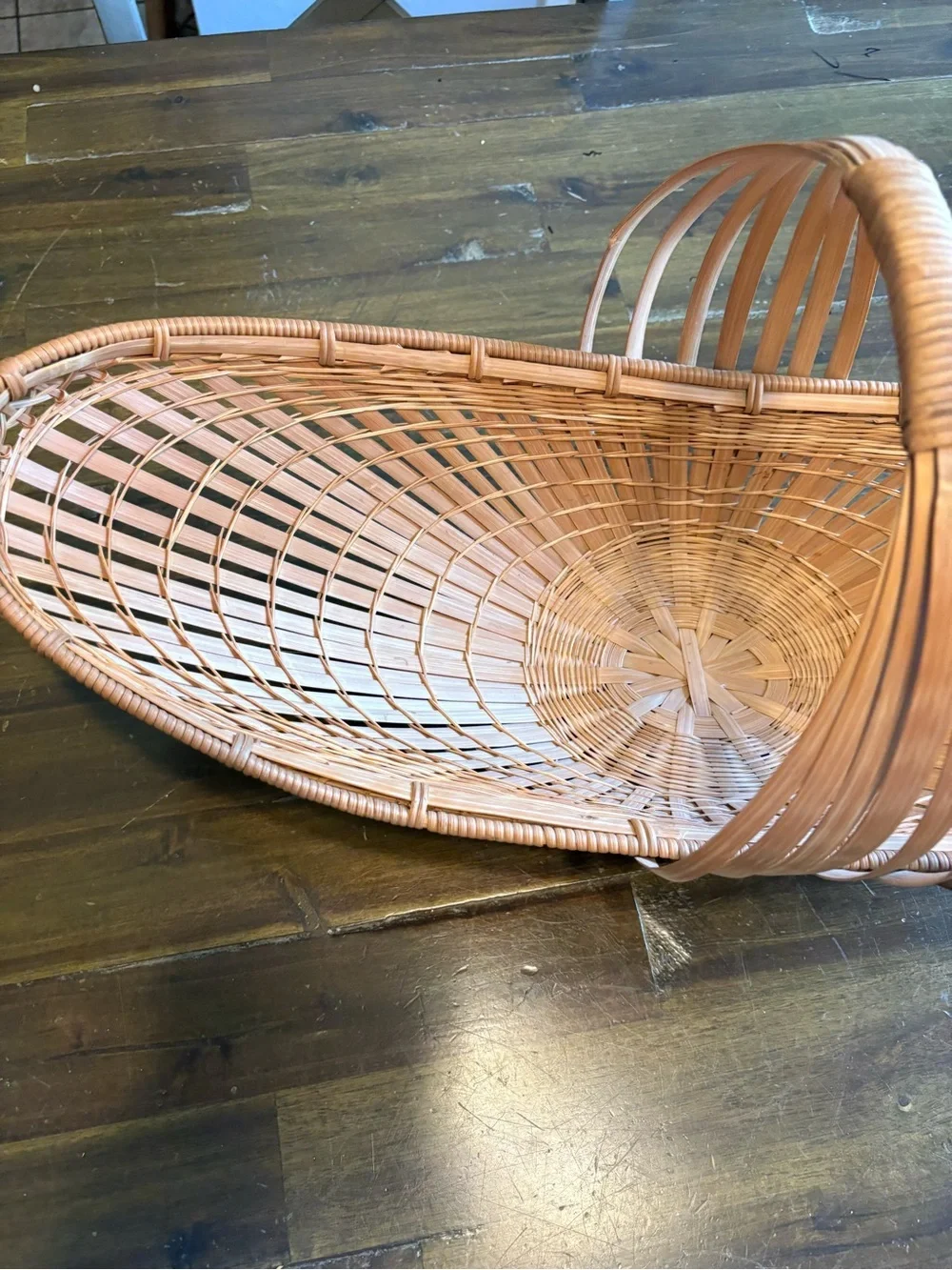 Vintage Oblong Basket Boat Oval Woven Natural Rattan Bamboo Fruit Bread Decor